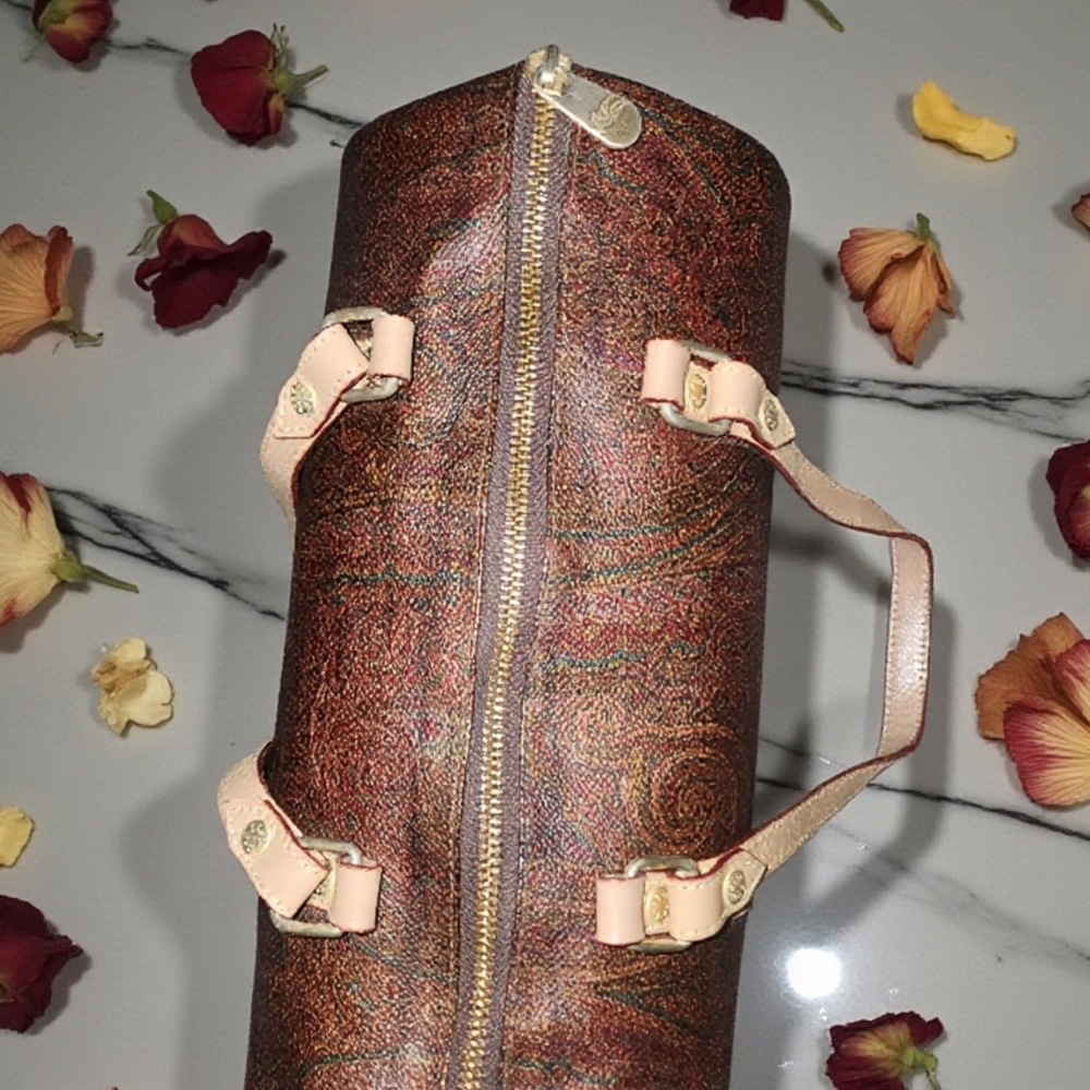 Etro Paisley print Papillon bag in brown PVC-coated canvas with leather trim - Picture 3 of 10